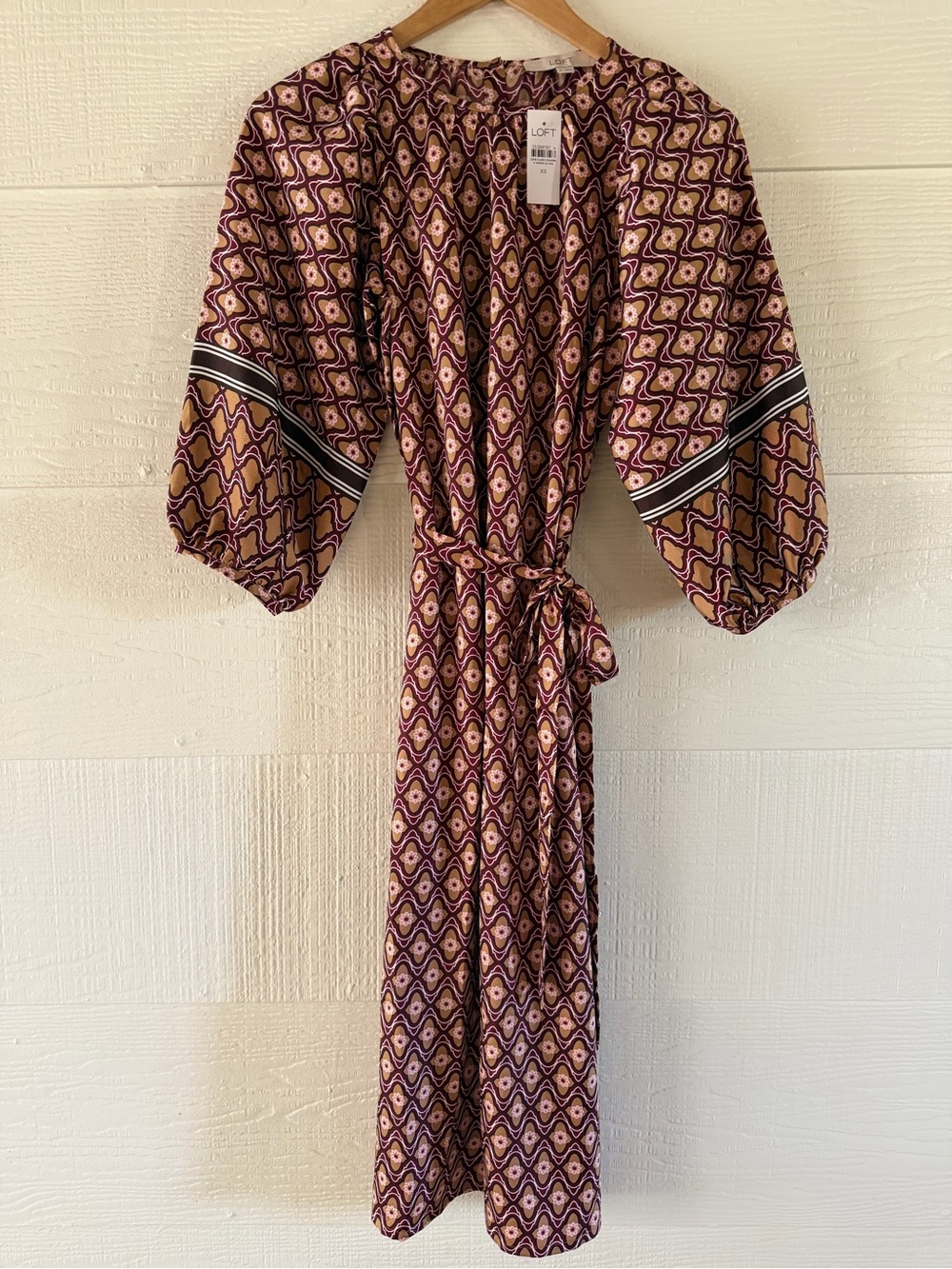 LOFT Floral Geometric Tie Waist Midi Dress XS NWT